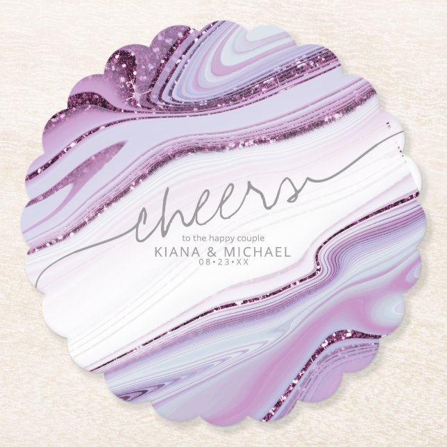 Abstrakter Glitzer Strata Wedding Cheers Lilac ID9 Untersetzer (Vorderseite)