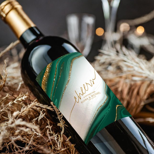 Abstrakter Glitzer Strata Wedding Cheers Wt Gr ID9 Weinetikett (Von Creator hochgeladen)