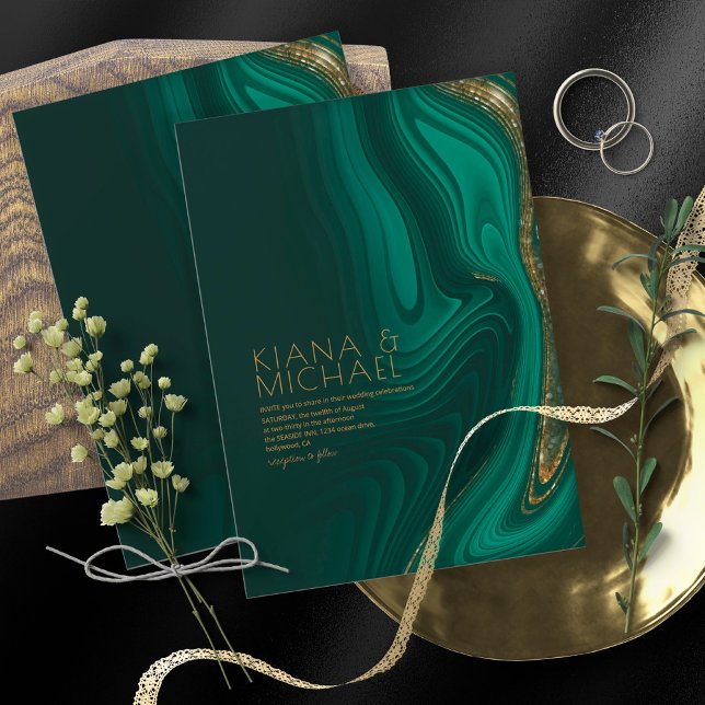 Abstrakter Glitzer Strata Wedding Dk Green ID903 Einladung (Von Creator hochgeladen)