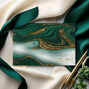 Abstrakter Glitzer Strata Wedding Green ID903 Gästebuch