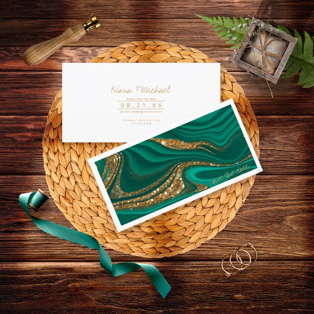 Abstrakter Glitzer Strata Wedding Green ID903 Save The Date (Von Creator hochgeladen)