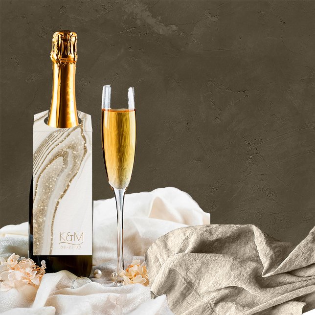 Abstrakter Glitzer Strata Wedding Ivory ID903 Flaschenanhänger (Wine Bottle In Situ)