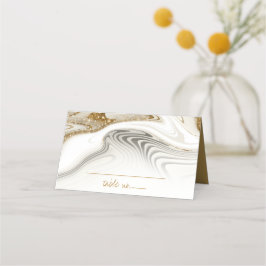 Abstrakter Glitzer Strata Wedding Ivory ID903 Platzkarte