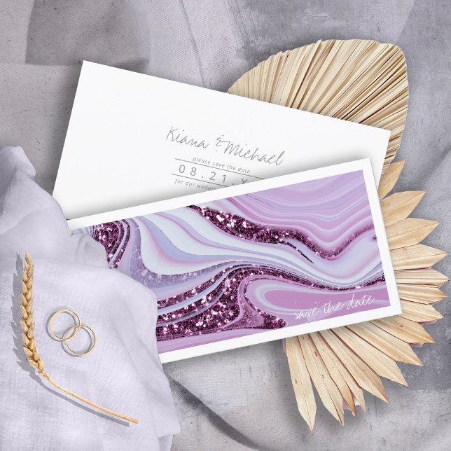 Abstrakter Glitzer Strata Wedding Lilac ID903 Save The Date (Von Creator hochgeladen)