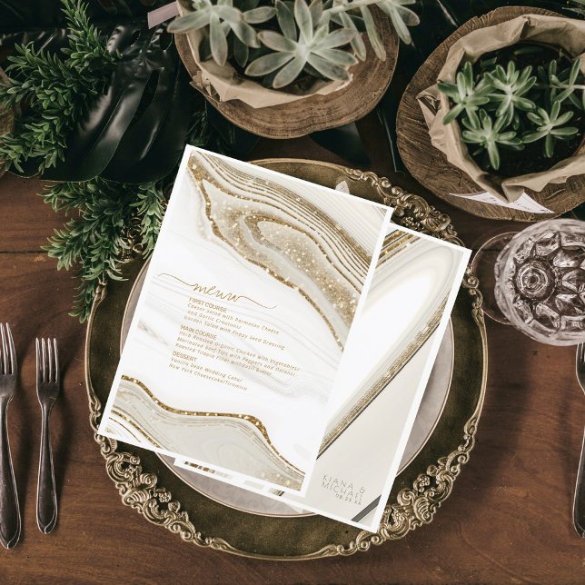 Abstrakter Glitzer Strata Wedding Menu Ivory ID903 (Von Creator hochgeladen)
