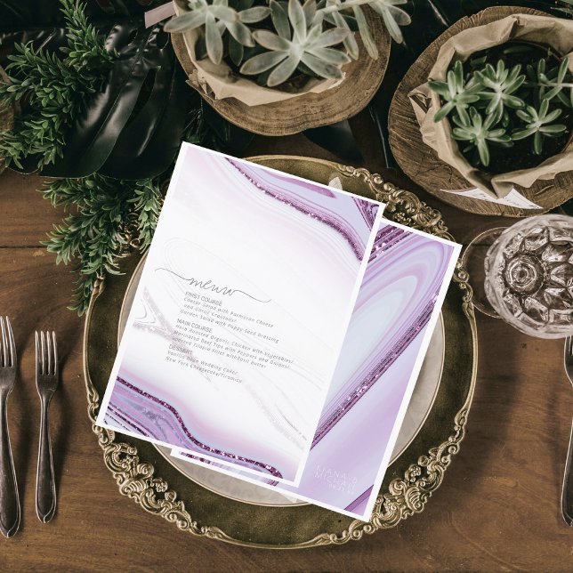 Abstrakter Glitzer Strata Wedding Menu Lilac/W ID9 (Von Creator hochgeladen)