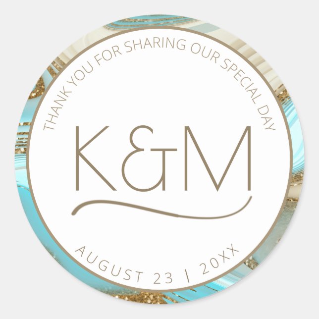 Abstrakter Glitzer Strata Wedding Vielen Dank, ID9 Runder Aufkleber (Vorderseite)