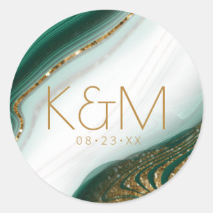 Abstrakter Glitzer Strata Wedding Wht Green ID903 Runder Aufkleber