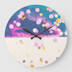 Abstrakter glitzernder blauer Wasserfarbensplash Große Wanduhr