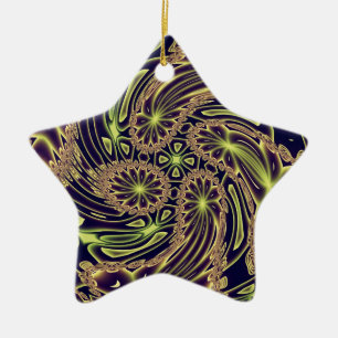 Abstrakter Glückstanz Neon Gold Fraktal Kunst Keramik Ornament