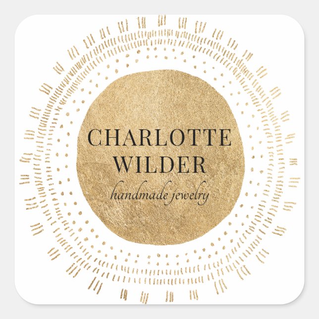 Abstrakter Gold Circle Jewelier Designer Quadratischer Aufkleber (Vorderseite)