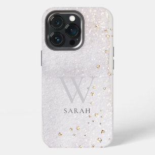 Abstrakter Gold-Lila-Bürstenstrich-Monogramm-Glitt iPhone 13 Pro Hülle