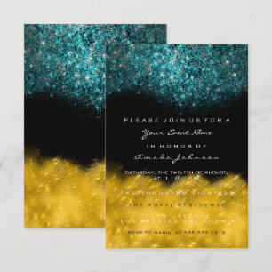Abstrakter Gold Teal Ozean Glitter Schwarz Weiß Ev Einladung