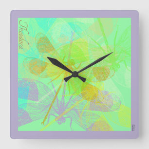 Abstrakter Golddragonfly Blauer Pastell Quadratische Wanduhr