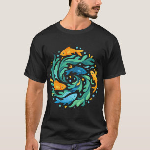 Abstrakter Goldfischwirbel Ozeanwellen Nautischer T-Shirt