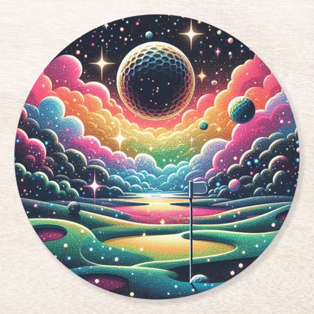 Abstrakter Golfer auf dem Golfball Zirkularsport Runder Pappuntersetzer (Vorderseite)