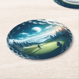 Abstrakter Golfer auf dem Golfball Zirkularsport Runder Pappuntersetzer