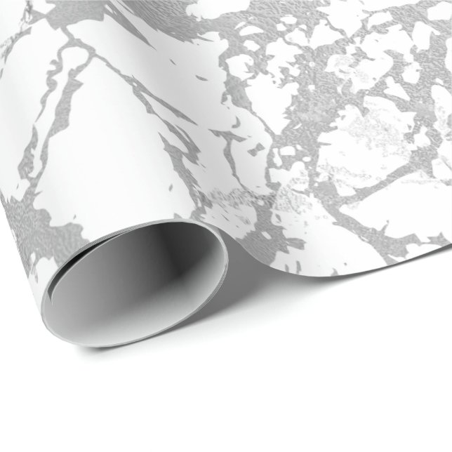 Abstrakter grauer Marmor Silver Carrara Shiny Geschenkpapier (Rolleneckpunkt)