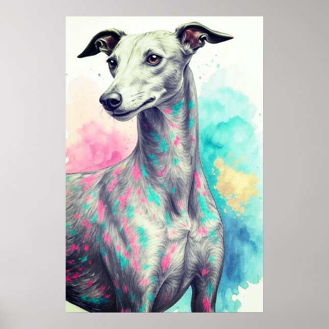 Abstrakter Greyhound Gezeichnet mit lebhaften Farb Poster (Vorne)