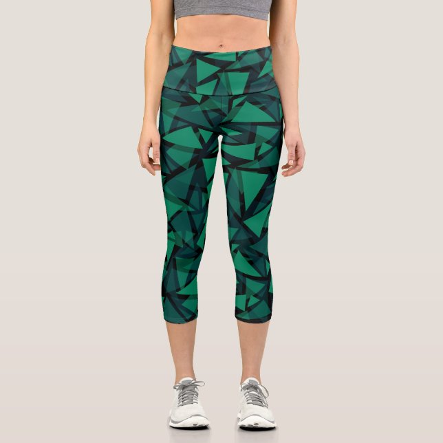 Abstrakter, grüner Smaragdpolygonaler Baum Capri Leggings (Vorderseite)
