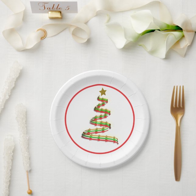 Abstrakter, grüner und goldener Weihnachtsbaum Pappteller (Hochzeit)