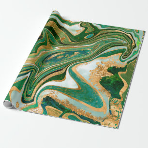 Abstrakter grüner und goldfarbener Marmor Geschenkpapier