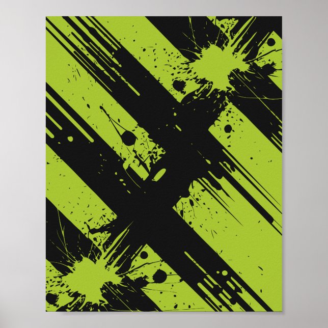 Abstrakter grüner und schwarzer Farbspritzer Poster (Vorne)