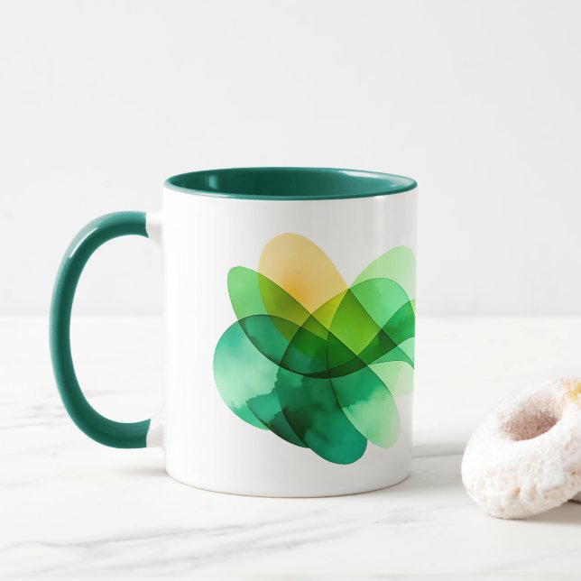 Abstrakter grüner Wellen St. Patrick's Day Kaffeeb Tasse (Mit Donut)