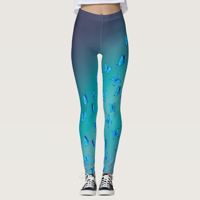 Abstrakter Grünmond und Schmetterlinge Leggings (Vorderseite)
