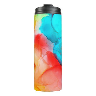 Abstrakter Hintergrund aus Alkoholtinte, Makrofoto Thermosbecher