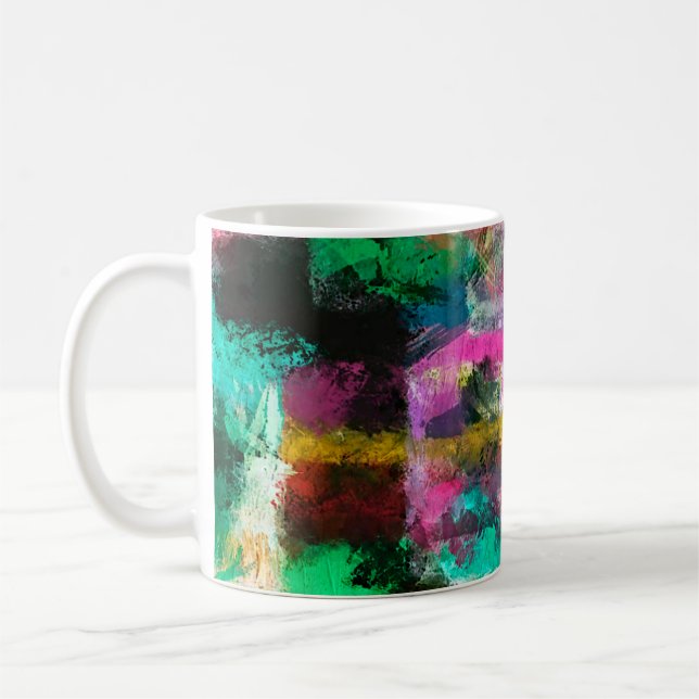 abstrakter Hintergrund aus farbchaotischer Unschär Kaffeetasse (Links)