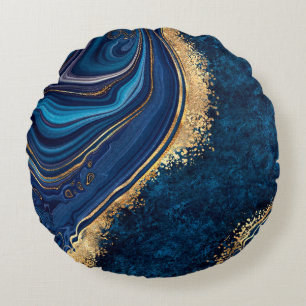 abstrakter Hintergrund blau Marmor Achat Granit Mo Rundes Kissen