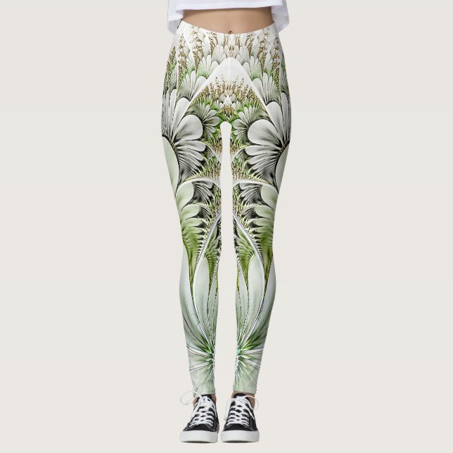 Abstrakter Hintergrund der weißen Blüte Leggings (Vorderseite)