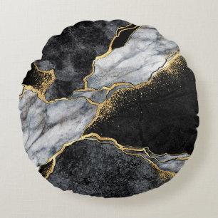 abstrakter Hintergrund, Mosaik aus schwarzem und w Rundes Kissen