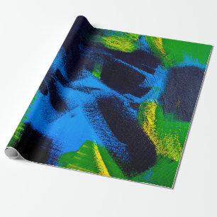 Abstrakter Hintergrund. Schwarz, gelb, blau, Acryl Geschenkpapier