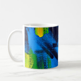 Abstrakter Hintergrund. Schwarz, gelb, blau, Acryl Kaffeetasse