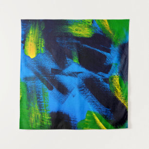 Abstrakter Hintergrund. Schwarz, gelb, blau, Acryl Wandteppich
