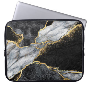 abstrakter Hintergrund, Schwarz-Weiß-Marmor-Mosaik Laptopschutzhülle