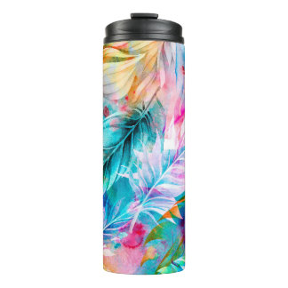 Abstrakter Hintergrund von Aquarellfärbungen und B Thermosbecher