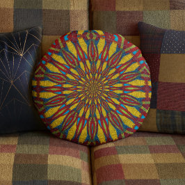 Abstrakter Hippie Red & Yellow Floral Ethnic Triba Rundes Kissen