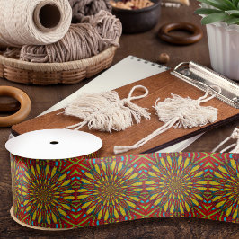 Abstrakter Hippie Red & Yellow Floral Ethnic Triba Satinband