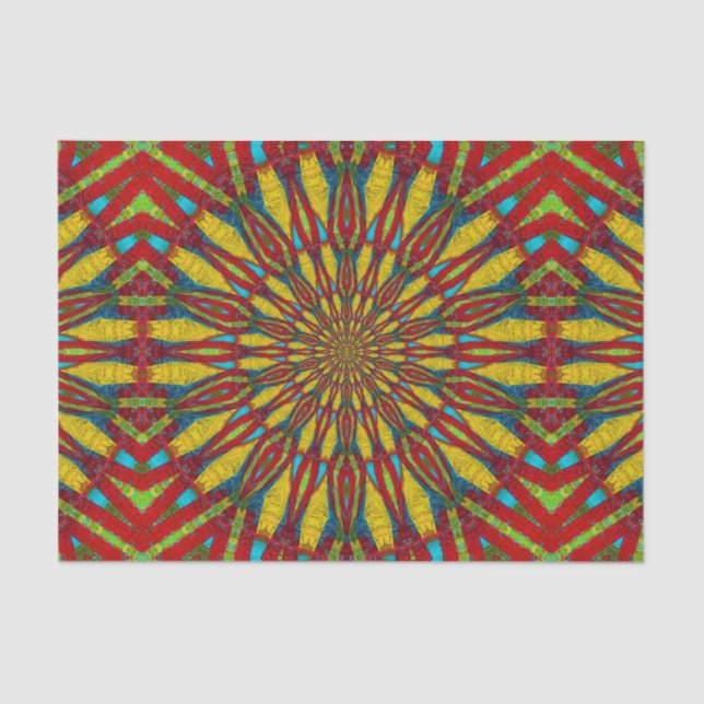 Abstrakter Hippie Red & Yellow Floral Ethnic Triba Seidenpapier (Vorderseite)