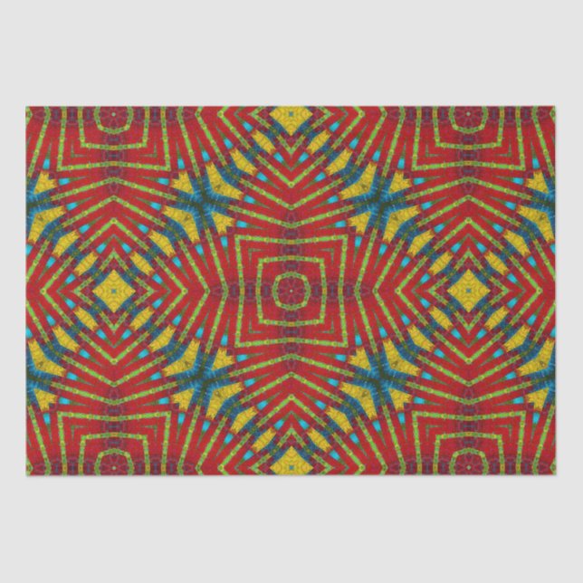 Abstrakter Hippie Red & Yellow Floral Ethnic Triba Seidenpapier (Vorderseite)