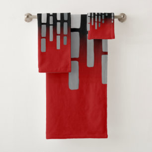 Abstrakter Horizont, rot, hellgrau, schwarz Badhandtuch Set