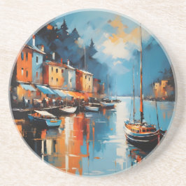 Abstrakter impressionistischer Hafen bei Sonnenunt Getränkeuntersetzer