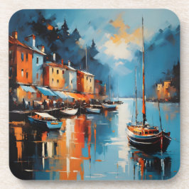 Abstrakter impressionistischer Hafen bei Sonnenunt Getränkeuntersetzer