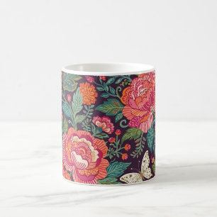 Abstrakter indischer Textil-Blumen-Pfingstrosen-Ka Kaffeetasse