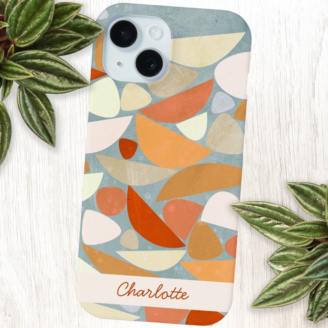 Abstrakter Individuelle Name für moderne geometris Case-Mate iPhone Hülle (Abstract geometric orange, peach, blush pink and sea foam personalized name cell phone case)