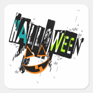 Abstrakter Jack O' Lantern Grinsen Halloween Quadratischer Aufkleber