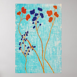 Abstrakter japanischer botanischer Druck strukturi Poster